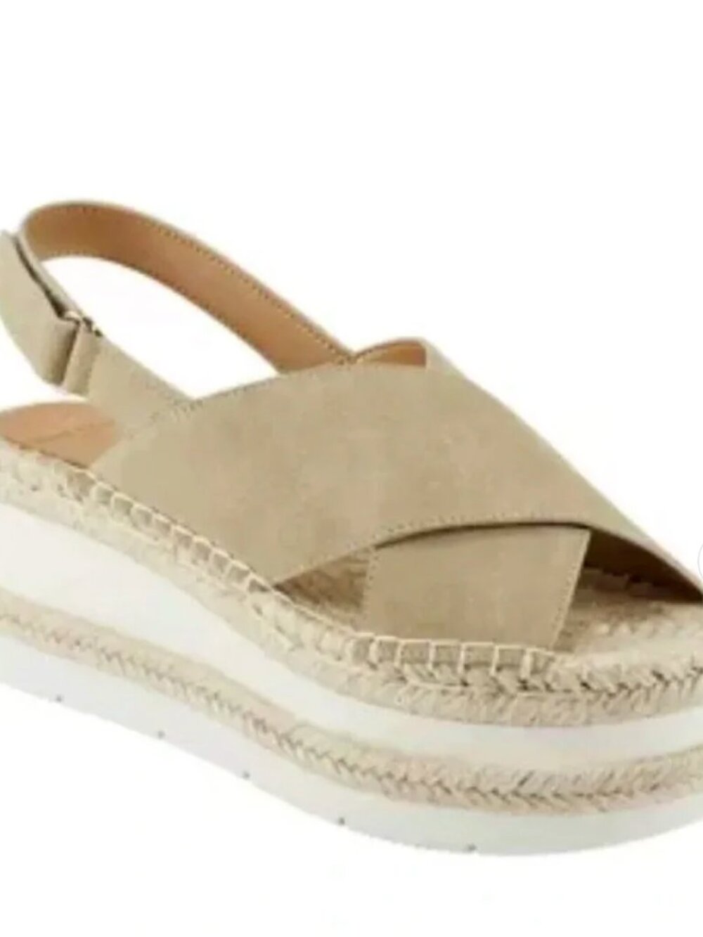 MARC FISHER LTD, Gandy Taupe Suede Crisscross Platform Sandal, Women's 7.5